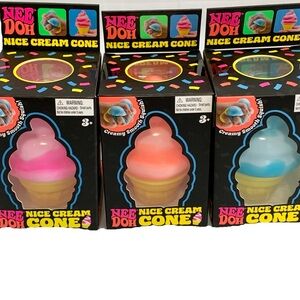 NEEDOH Ice Cream Cone Nice Cream Cone NEE DOH BLUE PINK & ORANGE LOT OF 3 NEW